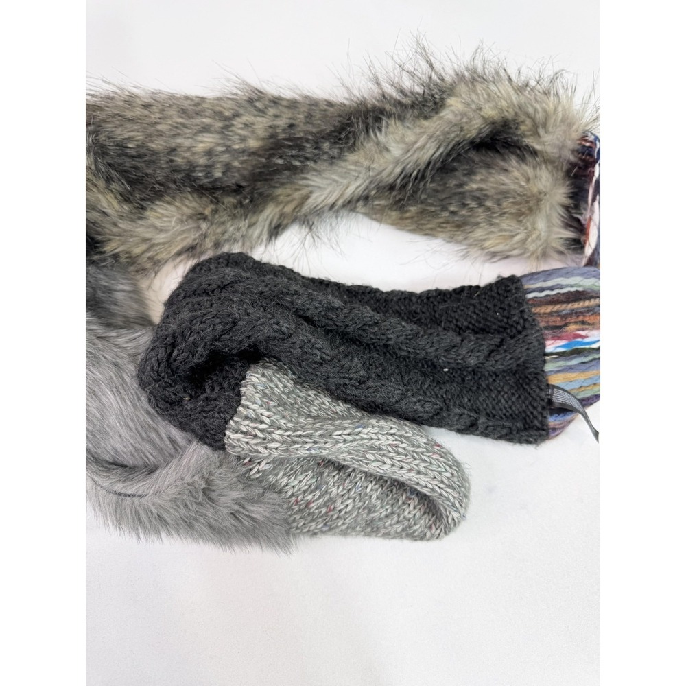 Patchwork Faux Fur Knit Scarf Womens One Size Gray Black Multicolor Winter - Picture 3 of 5